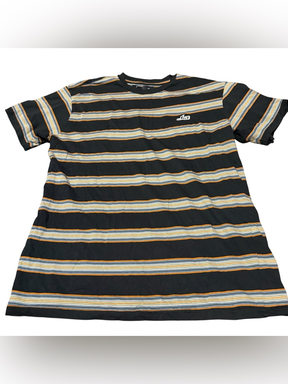 Y2K Lost Skate Striped Short Sleeve Shirt Skater Emo Punk Men's Large